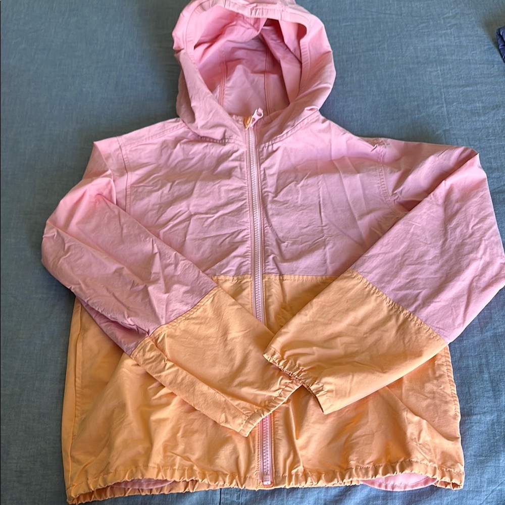 Crewcuts Pink and Orange Color-Blocked Raincoat with Hood